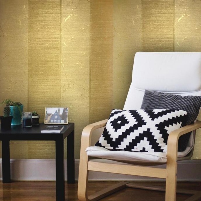 Wallpaper Yellow Gold Metallic Textured Striped Modern Stripes 3D - 27 inc x 33 ft