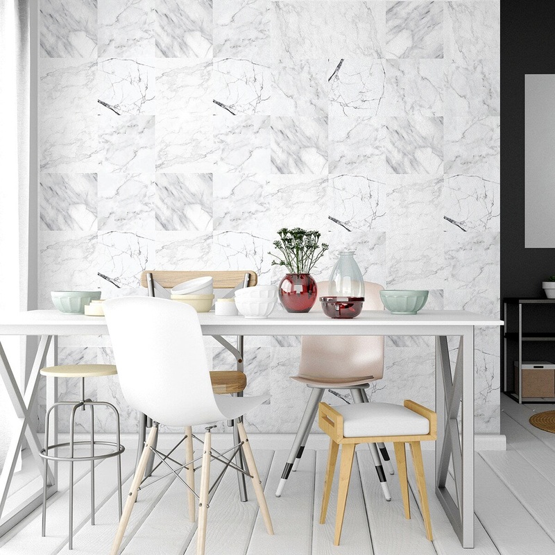 Walplus Bathroom Kitchen Marble Wall Tile Stickers Peel and Sticks Mix 12pcs 8"x8"