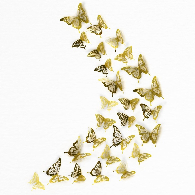 WALPLUS Realistic 3D Butterflies Gold Wall Decals Stickers Home Decor Removable PVC DIY Art Mural
