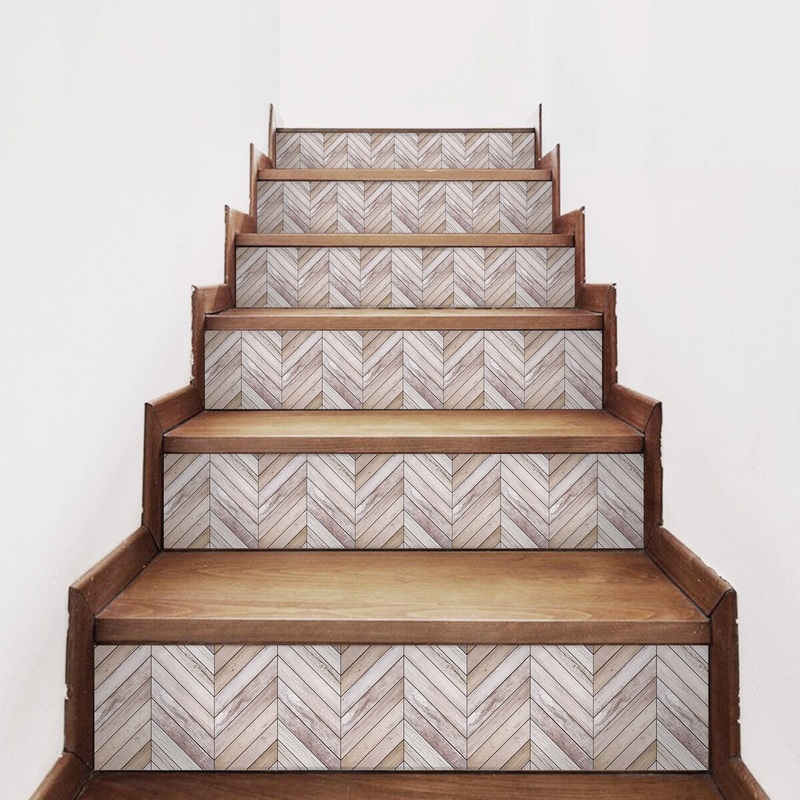 Wood Grain Pattern Stair Stickers 6pcs/set