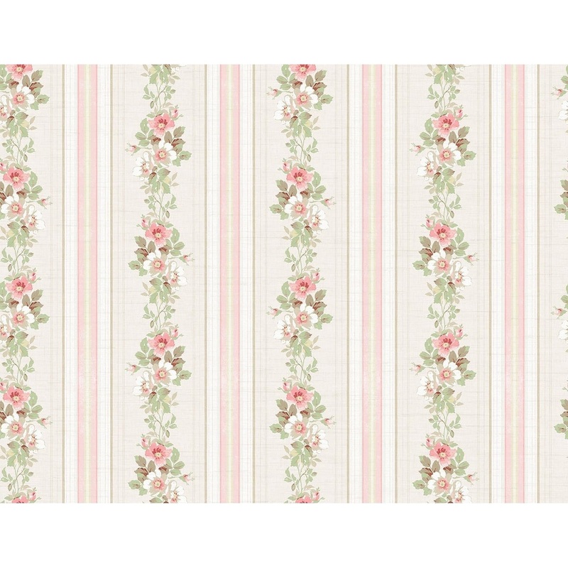 Seabrook Designs Brynn Floral Stripe Unpasted Wallpaper