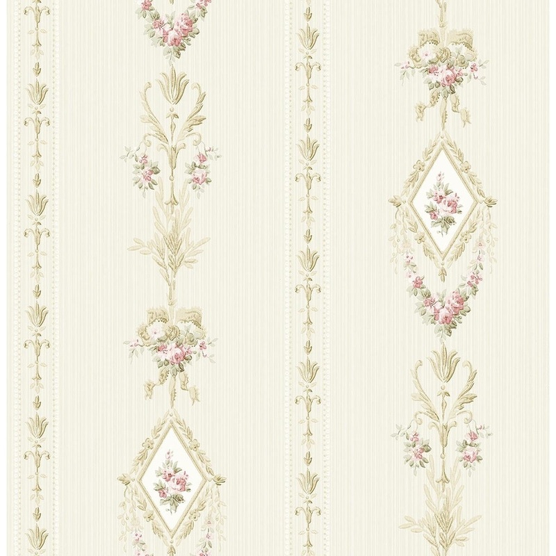 Seabrook Designs Chantilly Floral Stripe Unpasted Wallpaper