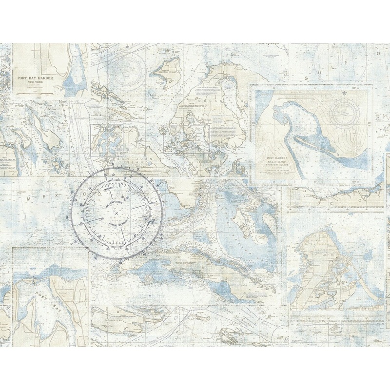 Seabrook Designs Nantucket Map Unpasted Wallpaper