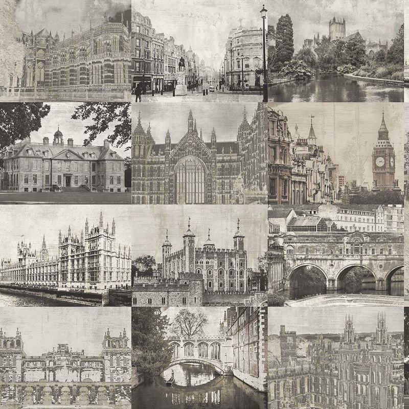 Seabrook Designs Preston Framed Buildings Unpasted Wallpaper