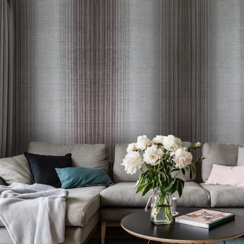 Striped Wallpaper black Gray Metallic Textured Plain - 27 inc x 33 ft