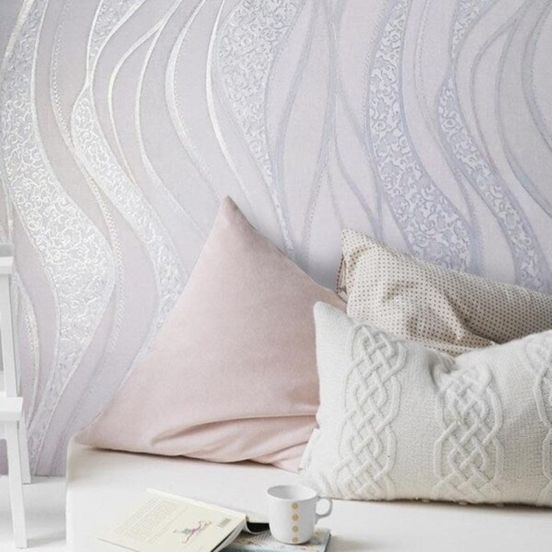 Textured Wave lines pink rose Gold Metallic Wallpaper modern wall coverings roll