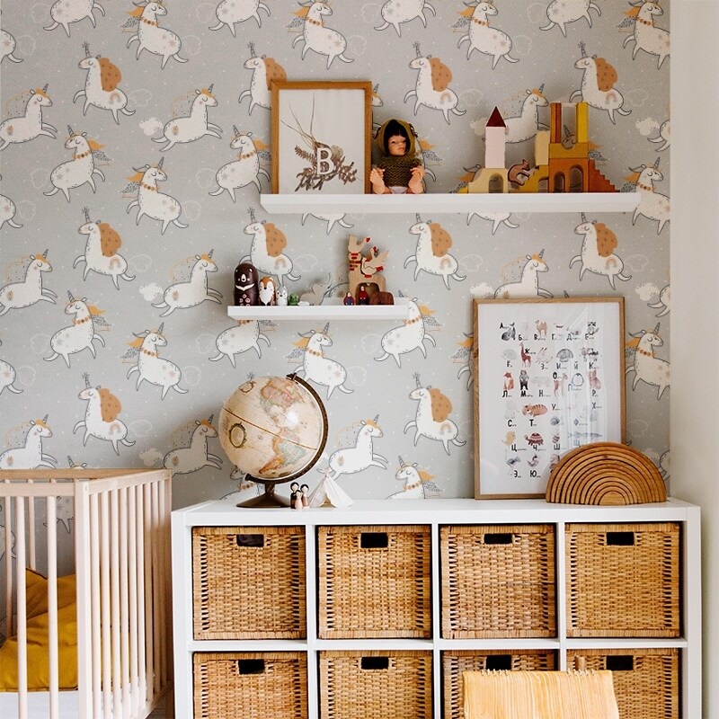 Unicorn Magic - Illustrated Kids Removable Peel and Stick Canvas Texture Wallpaper