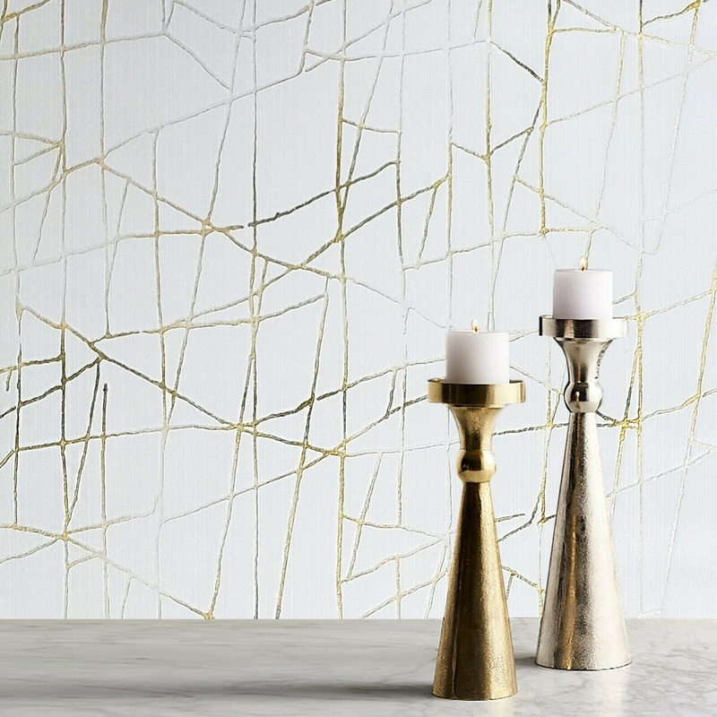 Wallpaper beige cream off white gold abstract lines 3D