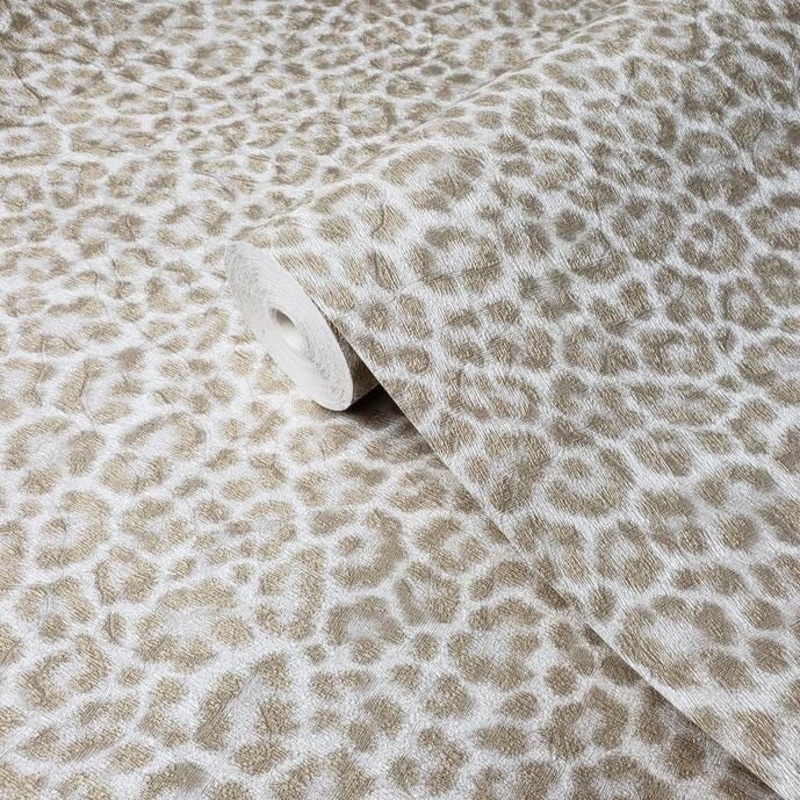 Wallpaper ivory off white gold leopard animal skin faux fur - 27 inc x 33 ft