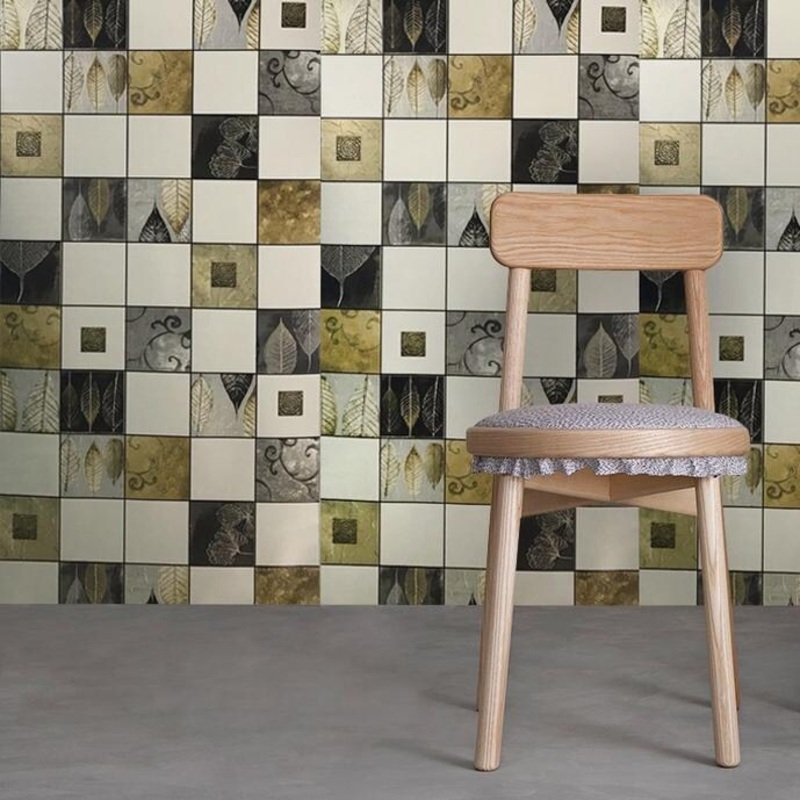 Wallpaper textured tiles white black gold metallic 3D - 21 inc x 33 ft
