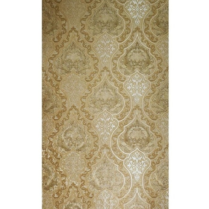 Wallpaper Victorian Vintage Damask Orange Gold Metallic textured - 42 inc x 33 inc