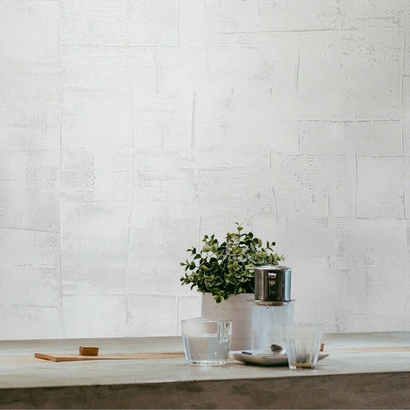 Wallpaper white textured faux rustic grasscloth on plaster