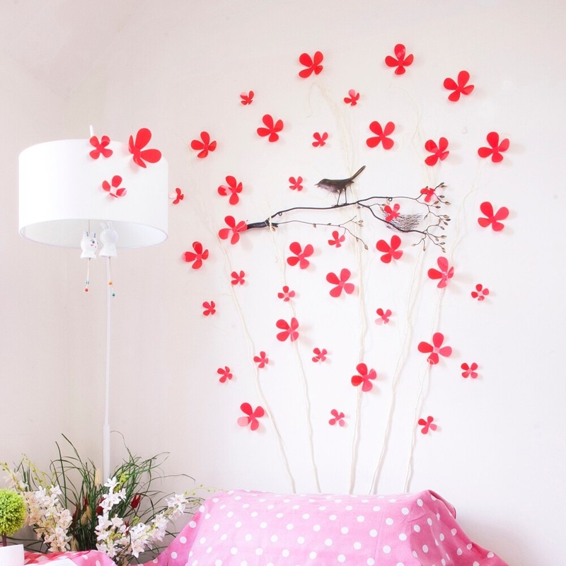 Walplus 3D Red Flowers Wall Stickers Wall Decorations DIY Art Room