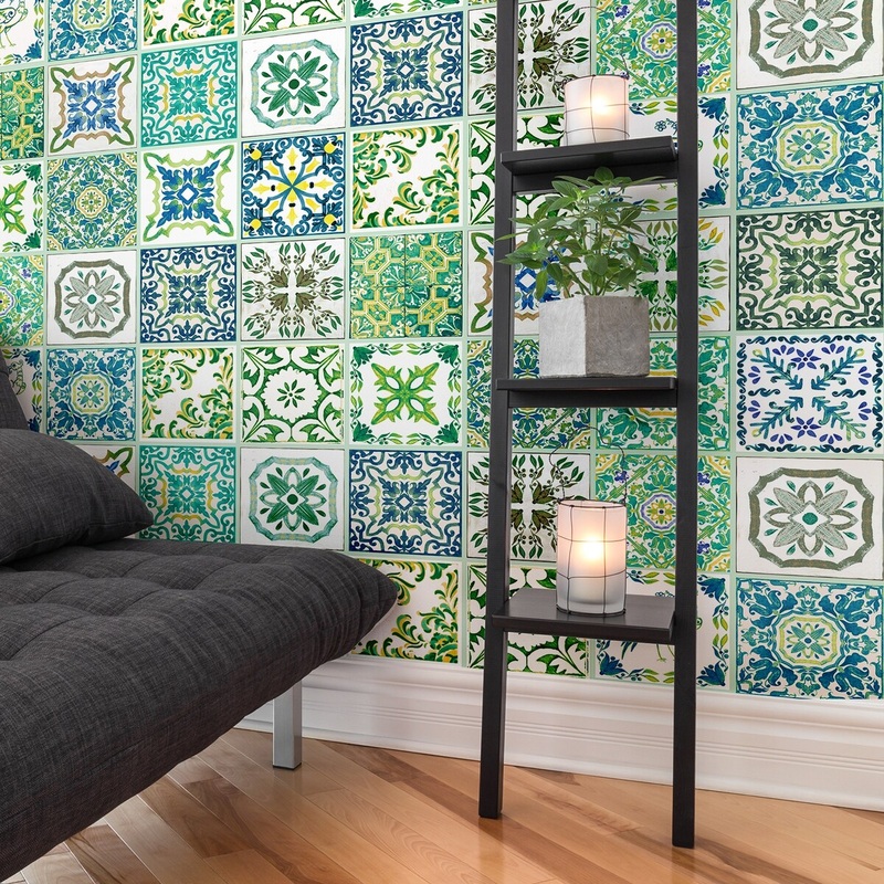 Walplus Tile Stickers Peel and Stick Turkish Green Mosaic Wall Sticker Decal 12pcs 8"