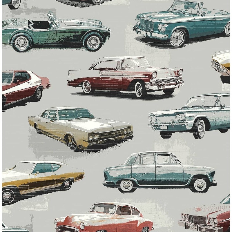 Seabrook Designs Golden Age Collector Cars Unpasted Wallpaper - 20.5 in. W x 33 ft. L