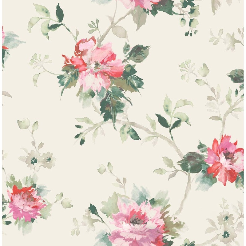 Seabrook Designs Juniper Watercolor Floral Branch Unpasted Wallpaper - 20.5 in. W x 33 ft. L bolt 56 sq. ft.