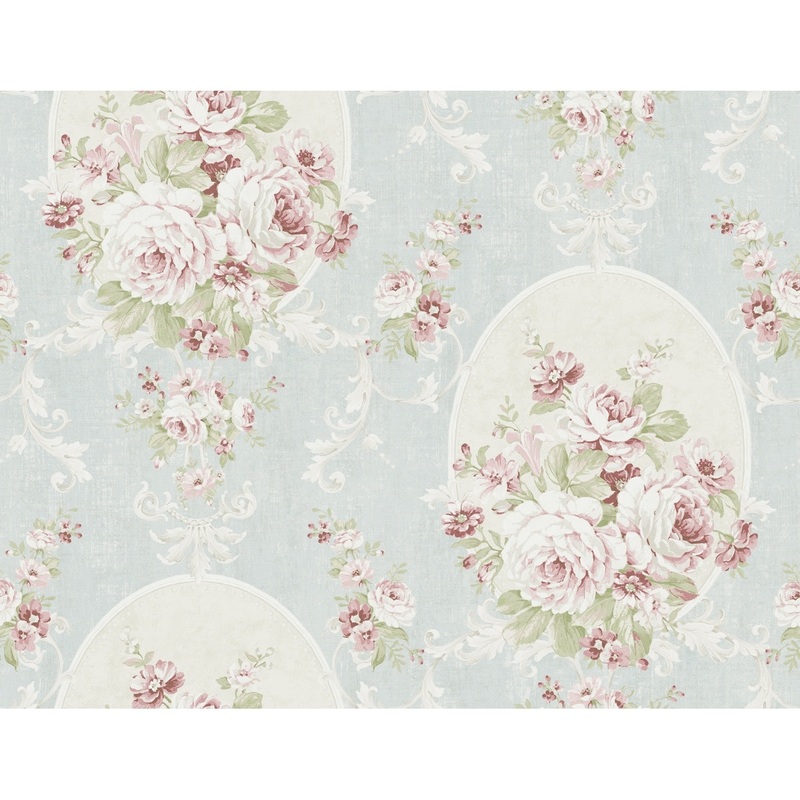Seabrook Designs Kelia Framed Floral Unpasted Wallpaper