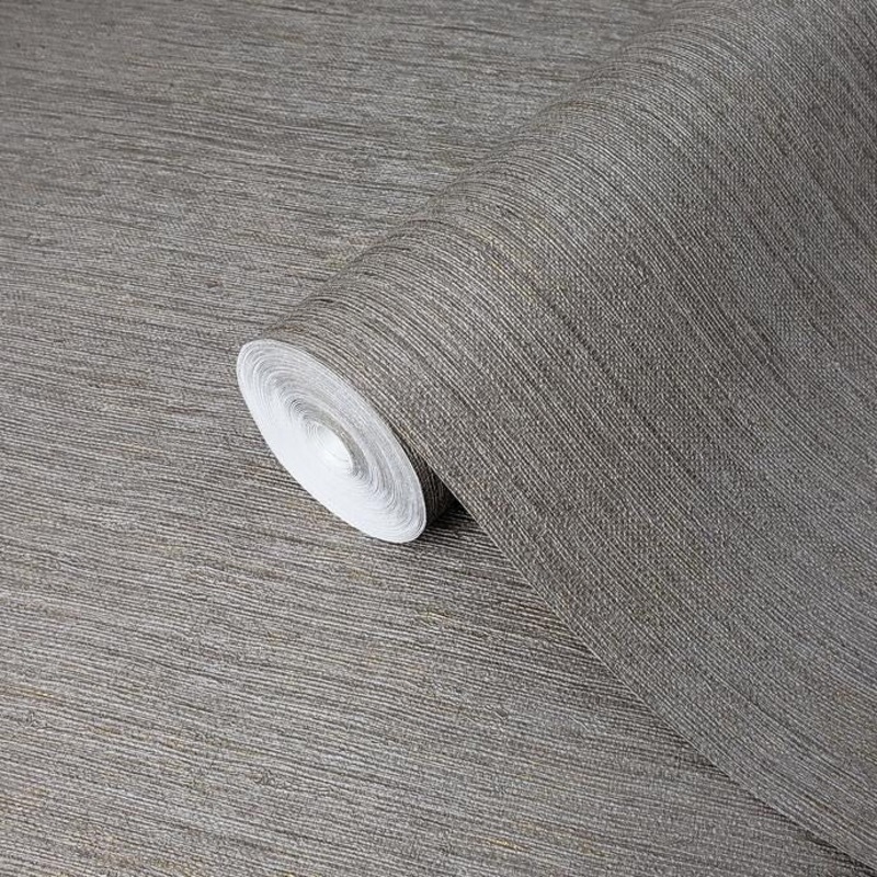 Taupe Brown Gray Grasscloth wallpaper Textured modern plain - 21 inc x 33 ft