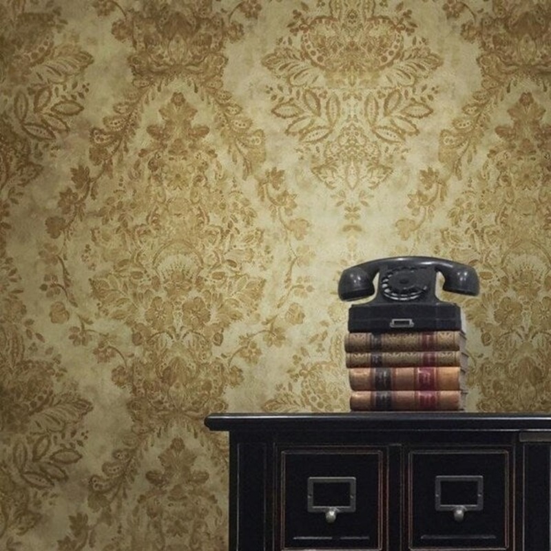 Textured Wallpaper gold Metallic vintage Diamond Floral