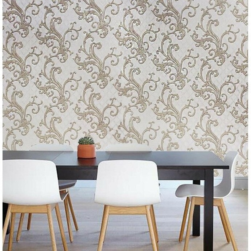 Wallpaper diamond lines pearl rose gold Victorian Damask - 42 inc x 33 ft