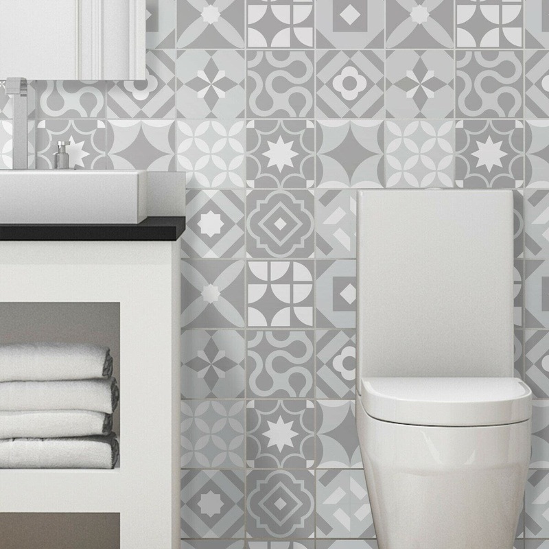 Walplus Campbell Cement Light Grey Retro Tile Sticker Peel and Stick