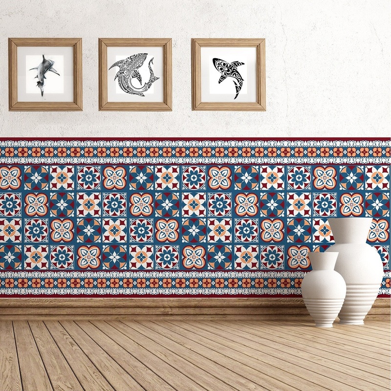 Walplus Red Blue Tile Stickers Peel and Stick Wall Sticker Decal 12pcs 8"x8"