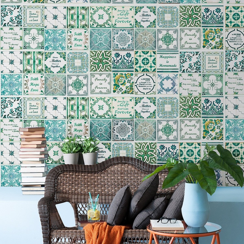 Walplus Tile Stickers Peel and Stick English Quote Vintage Green Wall Sticker Decal