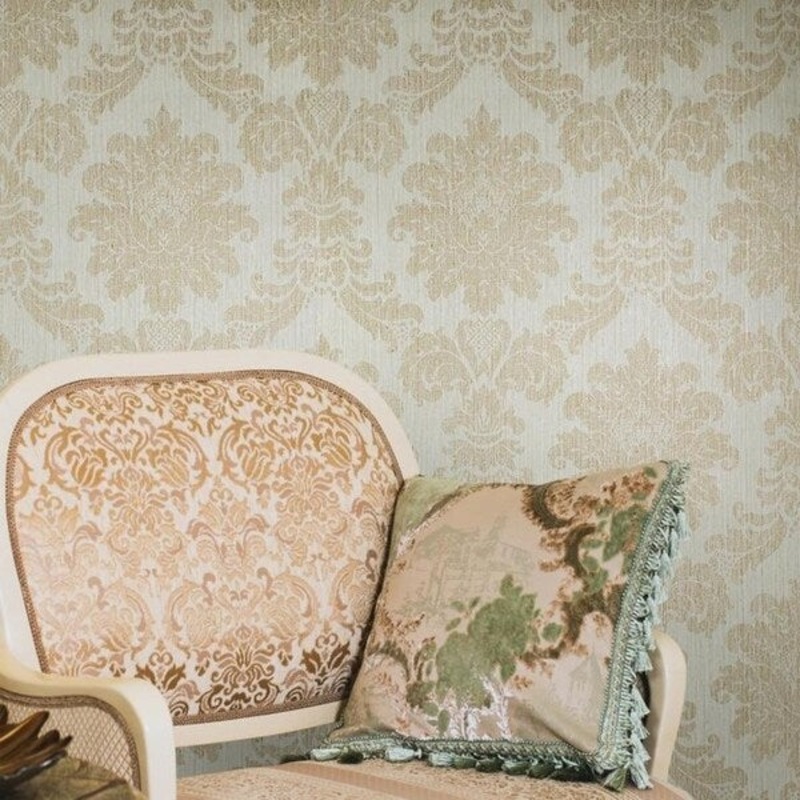 Yellow beige Cream Faux sack wallpaper Textured gold damask