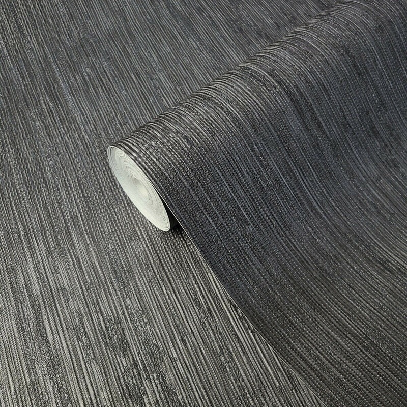 Charcoal Gray Black faux fabric textures stria wallpaper