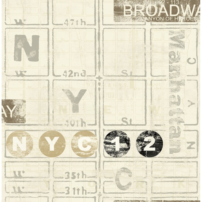 Seabrook Designs Normina New York Map Unpasted Wallpaper