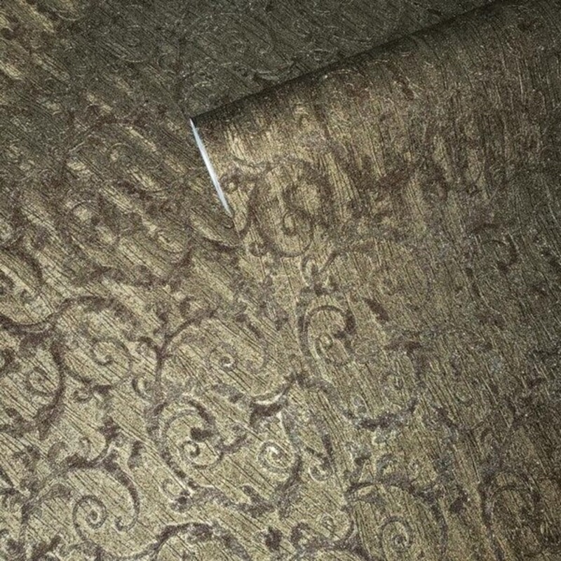 Victorian textured modern damask bronze gold metallic wallpaper