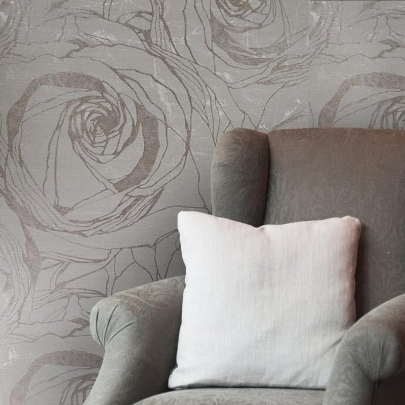 Wallpaper bronze Gold Metallic Textured large flowers floral Roses - 27 inc x 33 ft