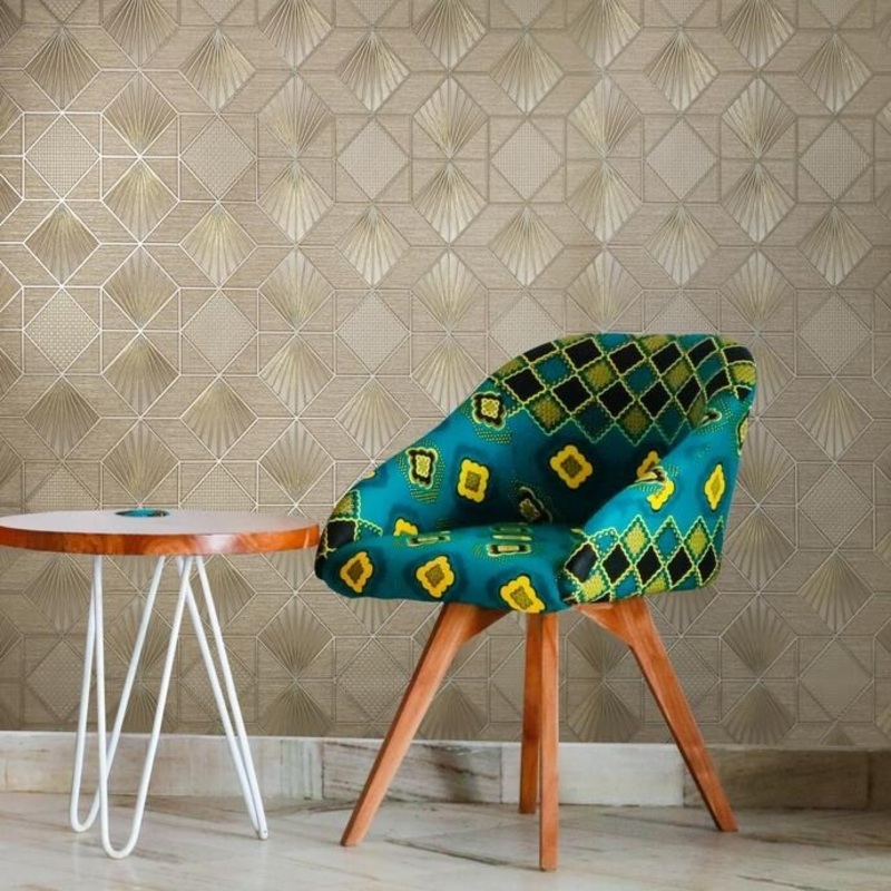 Wallpaper brown metallic textured geometric diamond triangle lines - 42 inc x 33 ft