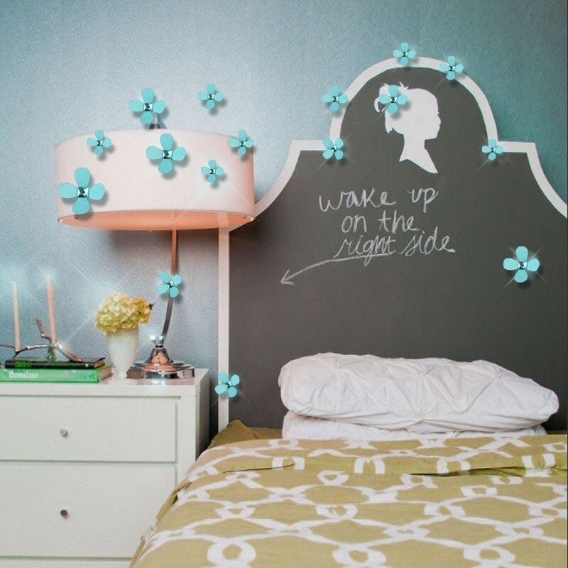 Walplus 3D Luxury Crystal Baby Blue Flowers Wall Sticker Wall Decoration DIY Art Home