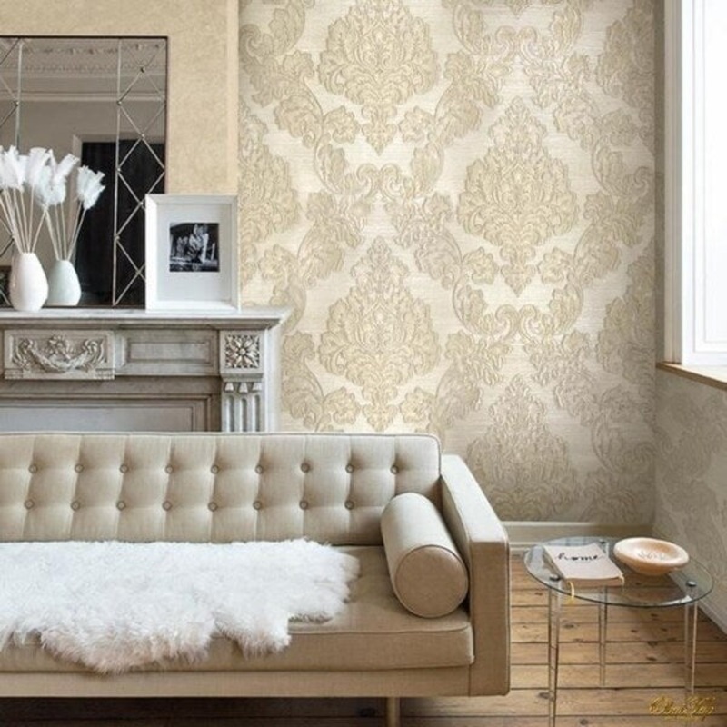Embossed Wallpaper beige ivory Metallic Textured Victorian Damask