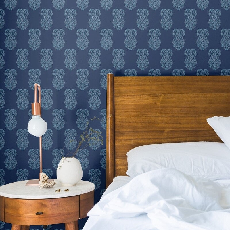 Flourish - Navy Blue & White Paisley Pattern Removable Peel and Stick Canvas Texture Wallpaper
