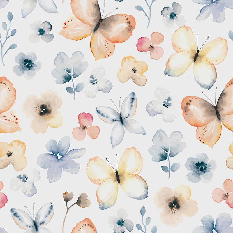 Flying Butterflies and Flowers 15.7" W x 16.5 'L Peel and Stick Wallpaper Roll