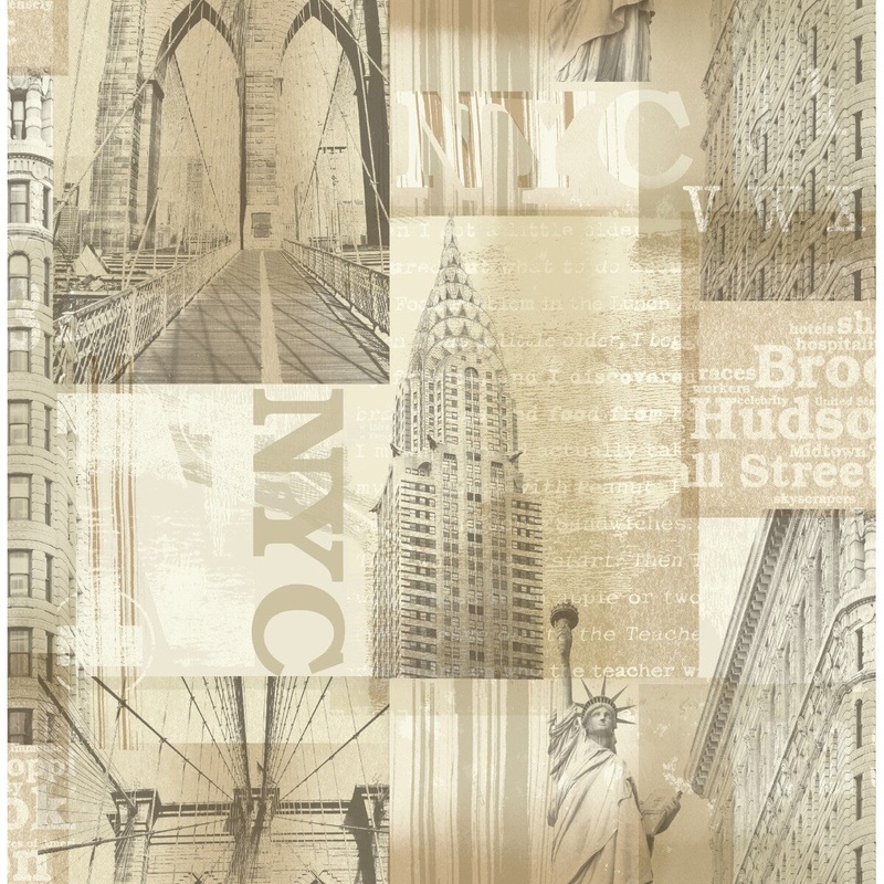 Seabrook Designs Broca New York Landmarks Unpasted Wallpaper - 20.5 in. W x 33 ft. L