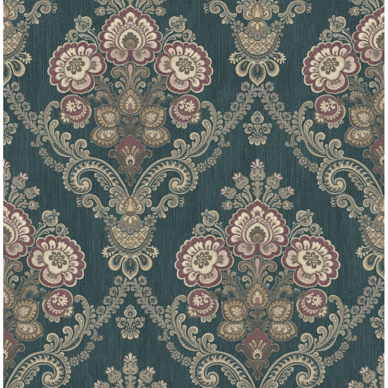 Seabrook Designs Caspien Bouquet Damask Unpasted Wallpaper