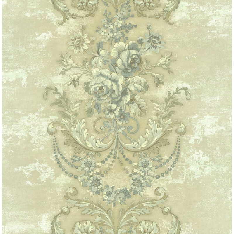 Seabrook Designs Coiness Floral Stripe Unpasted Wallpaper