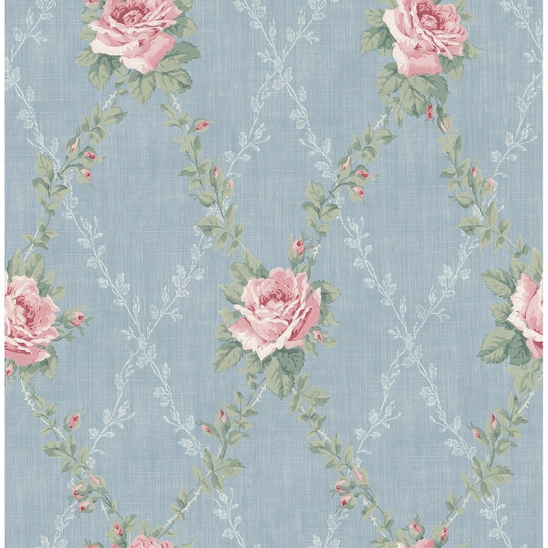 Seabrook Designs Josselin Rose Lattice Unpasted Wallpaper