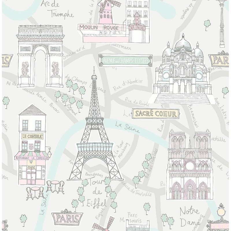 Seabrook Designs Oh La La Landmarks Unpasted Wallpaper - 20.5 in. W x 33 ft. L