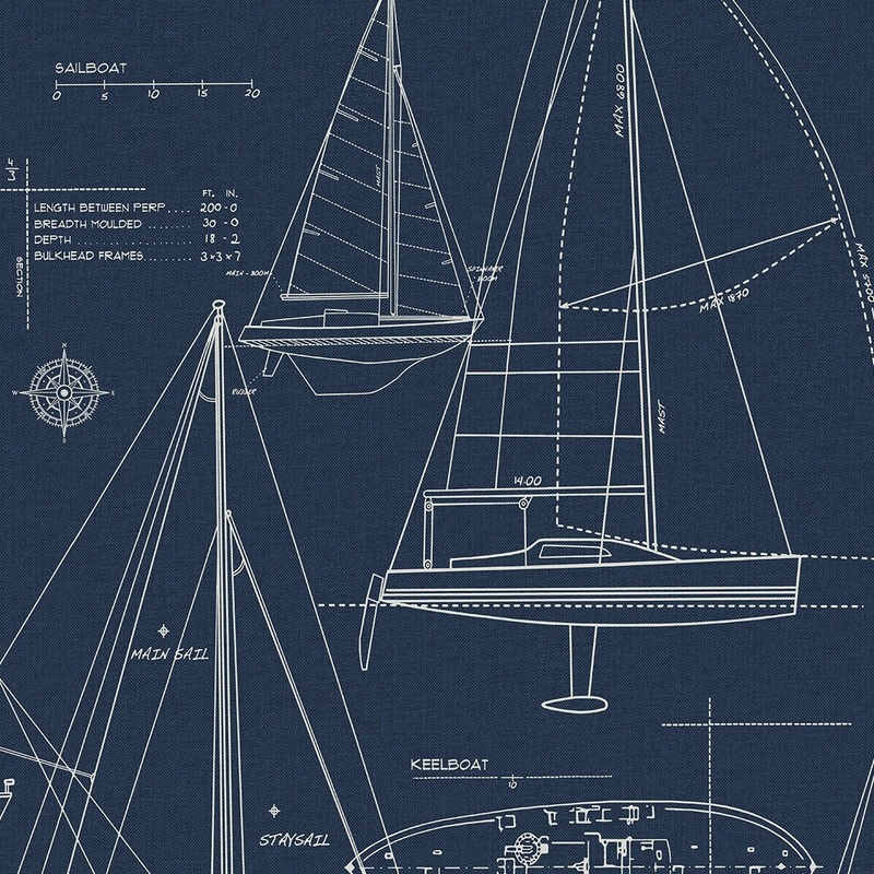 Seabrook Designs Sail Away Non-Woven Unpasted Wallpaper - 20.9 in. W x 33 ft. L