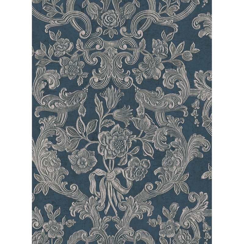 Seabrook Designs Tabor Floral Scroll Unpasted Wallpaper