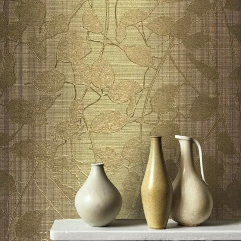 Wallpaper Bronze Gold Metallic Textured Tree Leaves