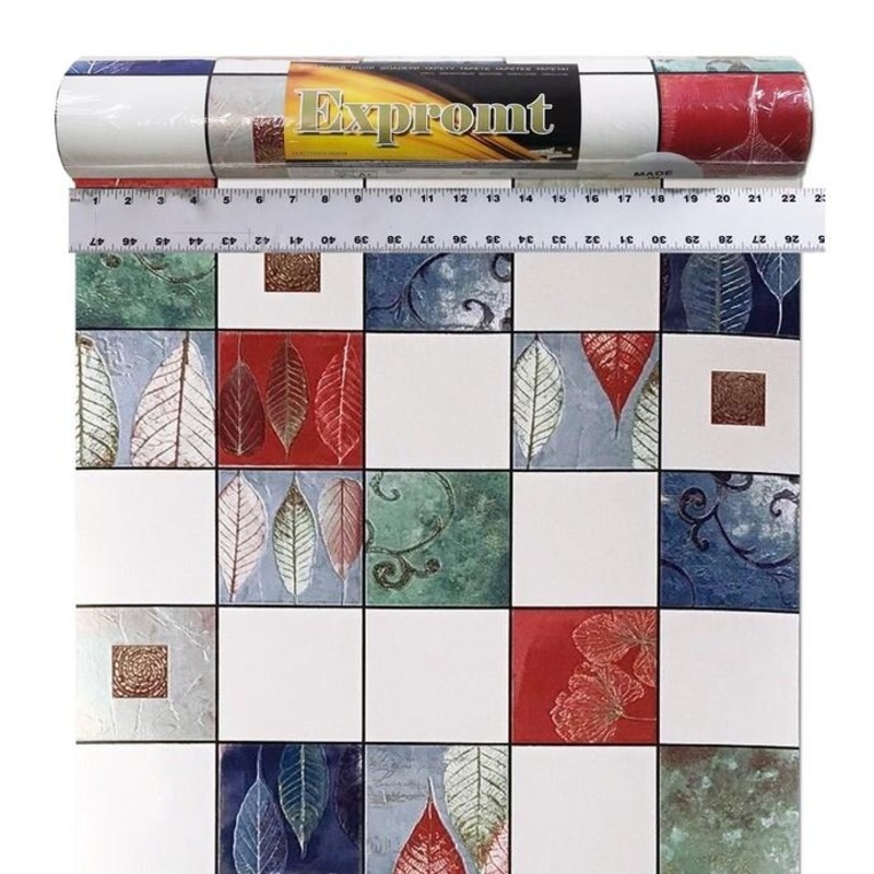 Wallpaper textured faux tiles modern blue green red 3D - 21 inc x 33 ft