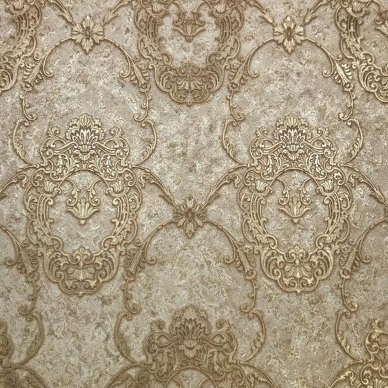 Wallpaper Vinyl embossed textured Victorian Oval vintage Damask Gold Metallic 3D