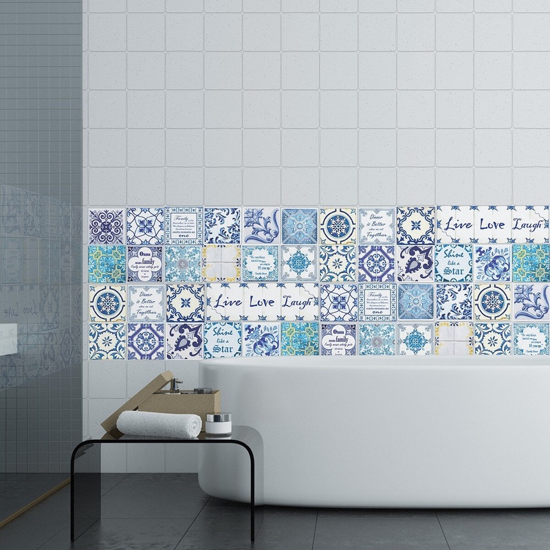 Walplus Blue Mosaic Tile Stickers Peel and Stick Wall Sticker Decal 4"x4"