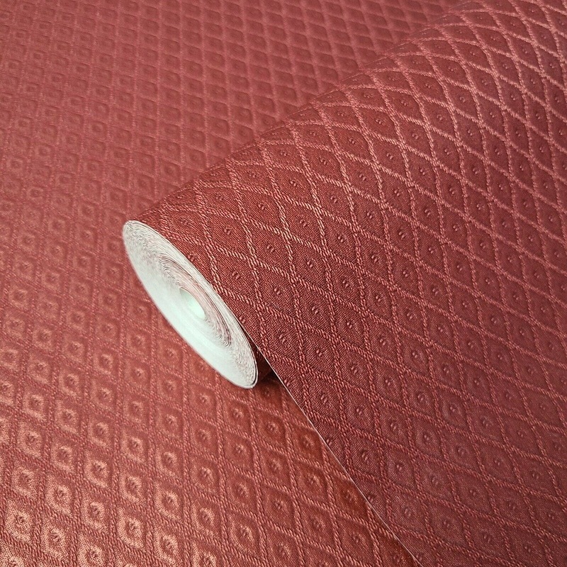 Embossed burgundy red diamonds textured Victorian Wallpaper