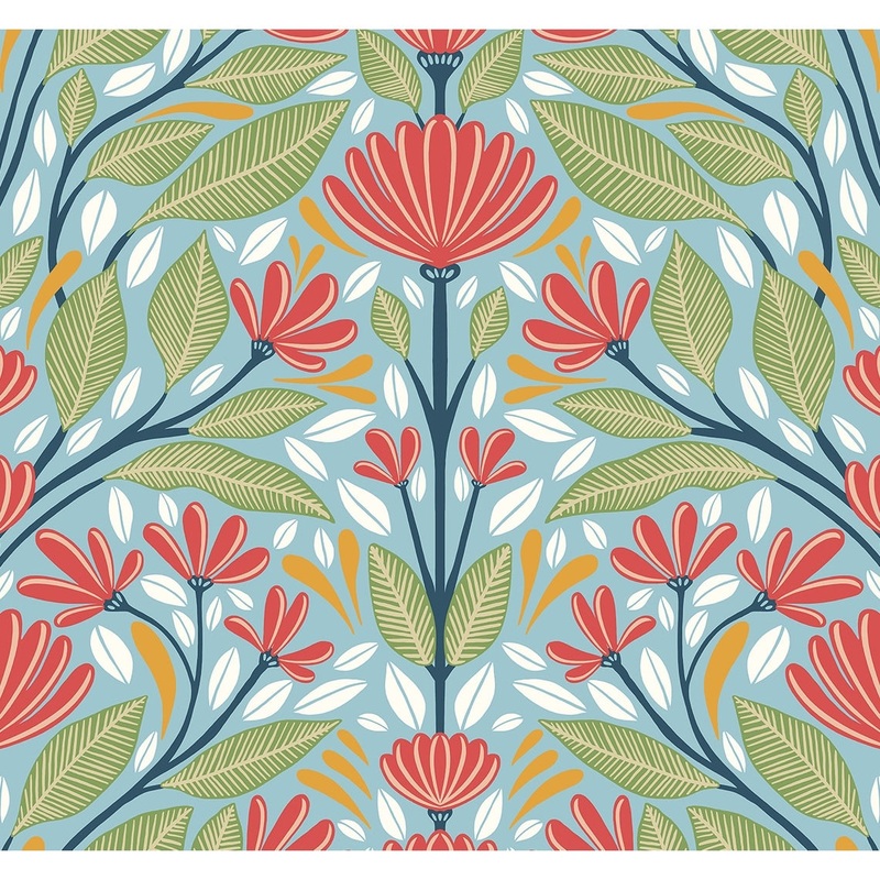 Seabrook Designs Carmela Folk Floral Unpasted Wallpaper